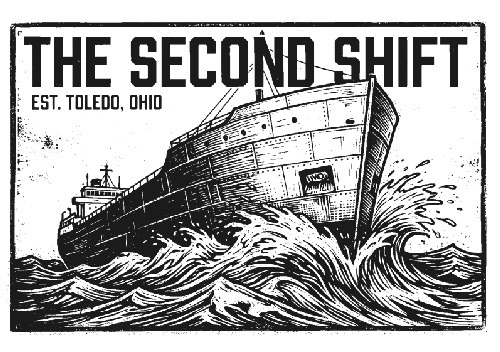 The Second Shift - Est. Toledo, Ohio with a freighter on rough seas